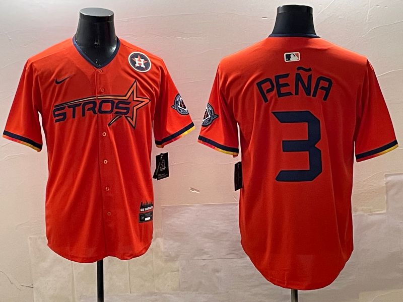 Men Houston Astros #3 Pena Orange Three generations Joint Name 2025 Nike MLB Jersey style 3->houston astros->MLB Jersey